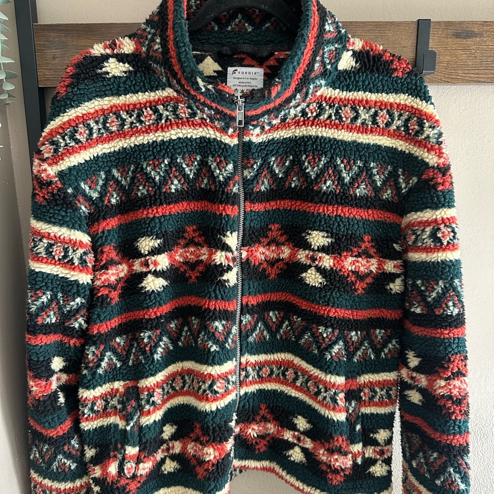 Frontgate Women's Sherpa Teddy Jacket in Green Multi